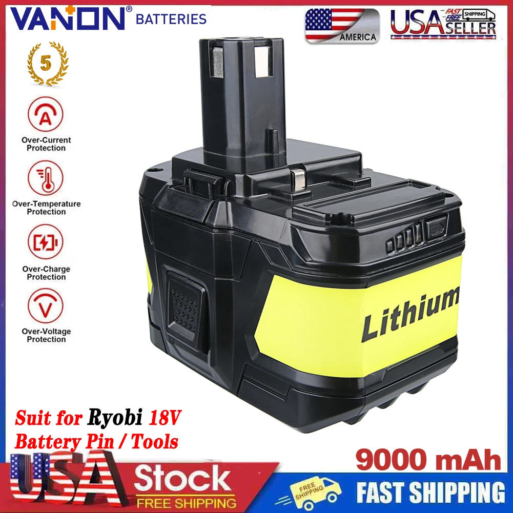 VANON P109 9.0Ah Li-on Replace for Ryobi 18V Battery Pin P102 P103 P104 P107 P108 Compatible for Ryobi 18V Cordless Power Tools
VANON P109 9.0Ah Li-on Replace for Ryobi 18V Battery Pin P102 P103 P104 P107 P108 Compatible for Ryobi 18V Cordless Power Tools