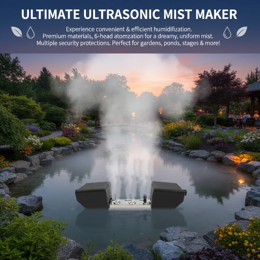 6 Head Ultrasonic Fogger with Buoy 304 Stainless Steel Ultrasonic Mist Maker 3L/h, Atomization Area 53.82 ft² Auto Shutdown IP67
6 Head Ultrasonic Fogger with Buoy 304 Stainless Steel Ultrasonic Mist Maker 3L/h, Atomization Area 53.82 ft² Auto Shutdown IP67