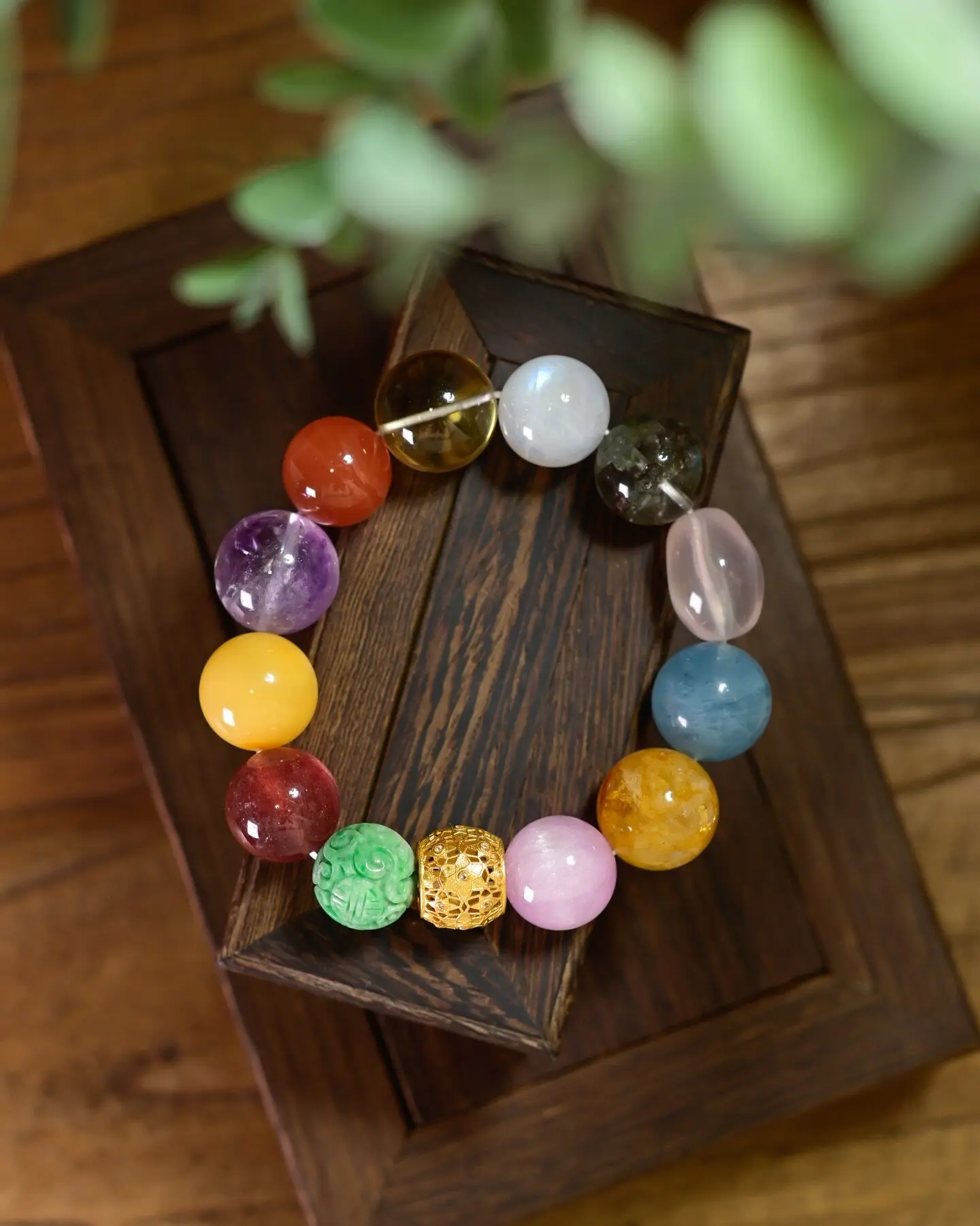 Natural Multi-Gemstone Bracelet with Carved Jadeite Citrine S925 Silver Gold Plated Beaded Bangle
Natural Multi-Gemstone Bracelet with Carved Jadeite Citrine S925 Silver Gold Plated Beaded Bangle