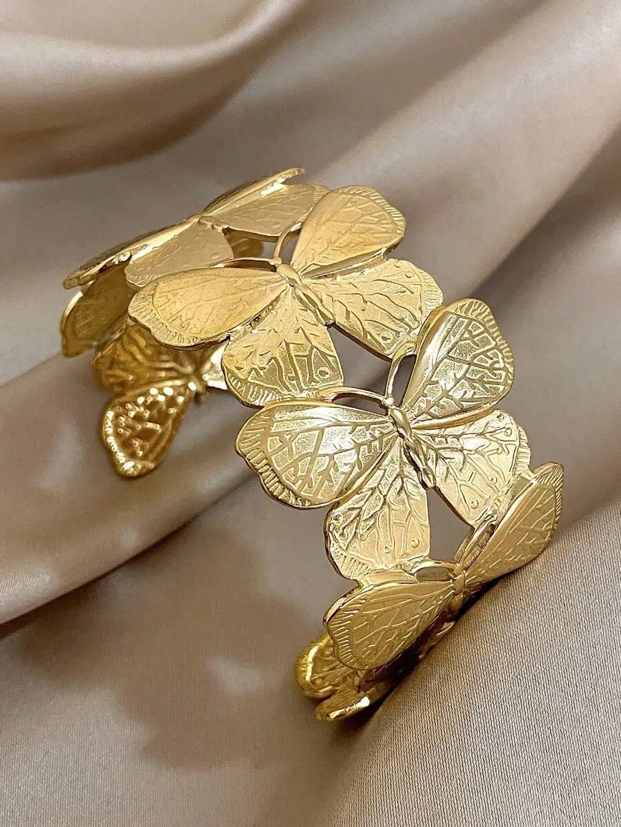 1pc Elegant Butterfly & Leaf Bracelet, Thick Open Cuff Bracelet For Women, Stainless Steel Wide Bangle, Suitable For Daily Wear,
1pc Elegant Butterfly & Leaf Bracelet, Thick Open Cuff Bracelet For Women, Stainless Steel Wide Bangle, Suitable For Daily Wear,