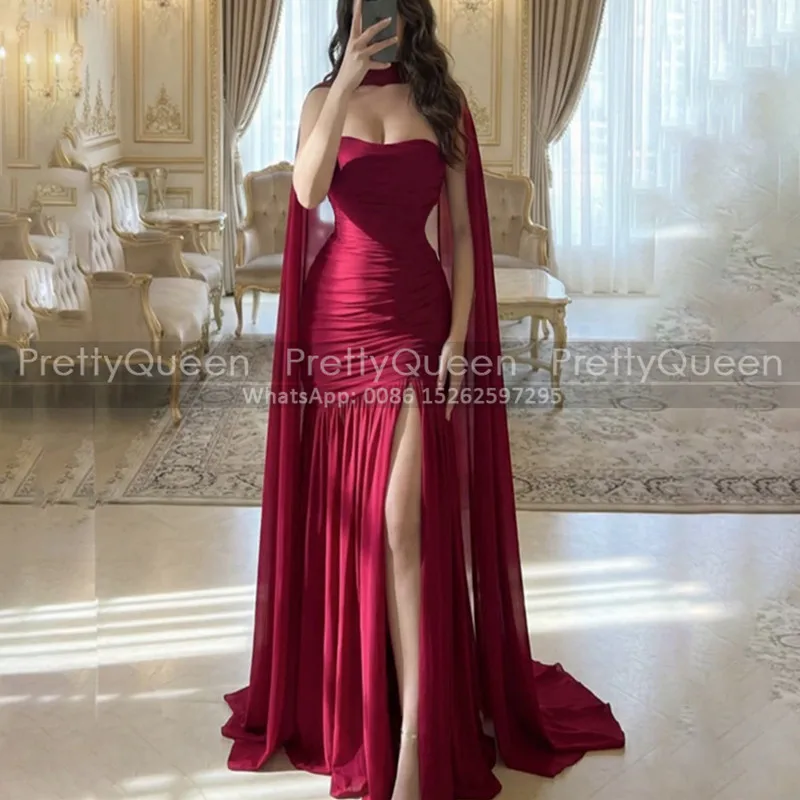 Customized Mermaid Bridesmaid Dresses With Cape Shawl Side Split Long Sheath Flowy Chiffon Wedding Party Dress
Customized Mermaid Bridesmaid Dresses With Cape Shawl Side Split Long Sheath Flowy Chiffon Wedding Party Dress