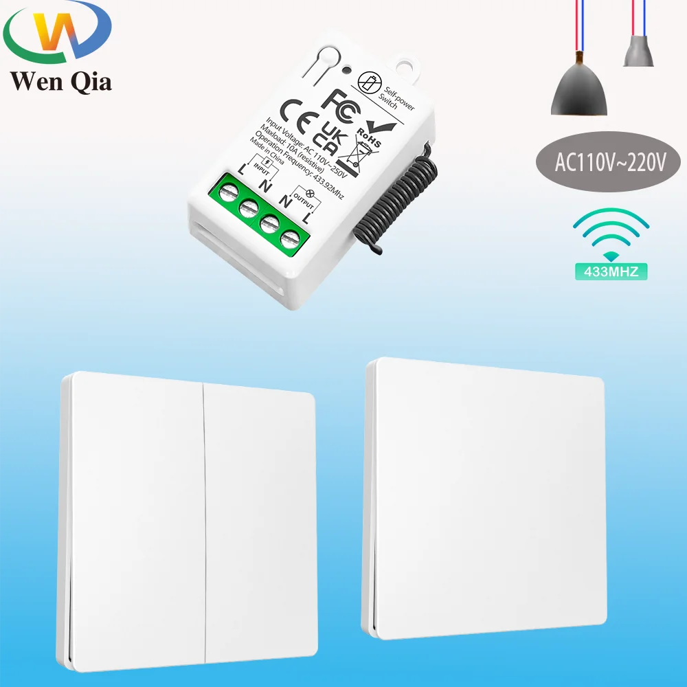 Wenqia RF Wireless Light Switch 110V 220V 10A Mini Relay Receiver Self Generating Power Remote Control Wall Switch for Light Fan
Wenqia RF Wireless Light Switch 110V 220V 10A Mini Relay Receiver Self Generating Power Remote Control Wall Switch for Light Fan