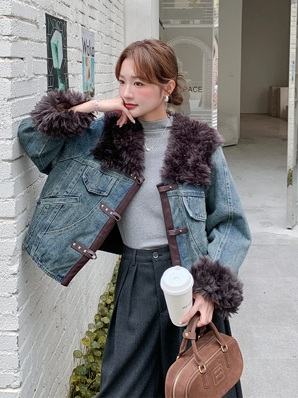 Thickened Short Parka Coat Women's Denim Faux Mink Winter Jacket Korean Style Commute Long Sleeve Single Button Closure
Thickened Short Parka Coat Women's Denim Faux Mink Winter Jacket Korean Style Commute Long Sleeve Single Button Closure