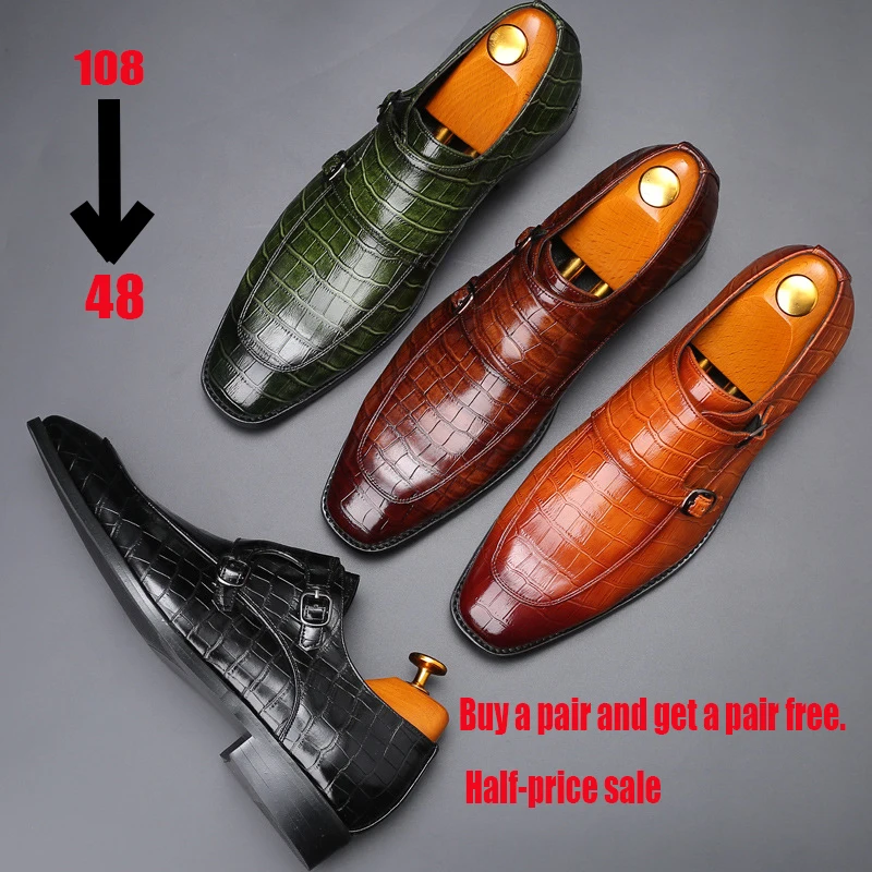 Large-sized leather shoes, men's business pointed-toe leather shoes, crocodile print leather shoes, men's side-buckle casual men
Large-sized leather shoes, men's business pointed-toe leather shoes, crocodile print leather shoes, men's side-buckle casual men