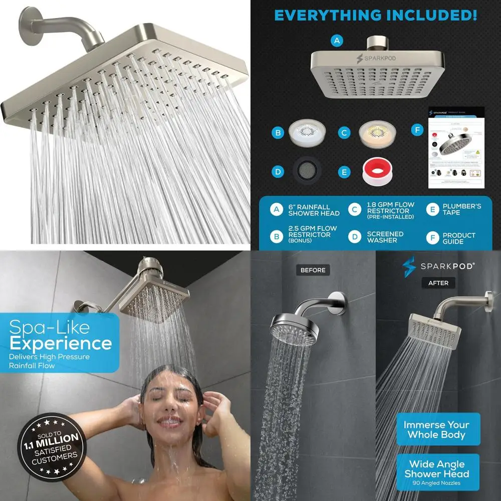 Luxury 8 Square Showerhead with Brushed Nickel Finish - Easy Clean, Adjustable for Premium Bathroom Upgrade
Luxury 8 Square Showerhead with Brushed Nickel Finish - Easy Clean, Adjustable for Premium Bathroom Upgrade
