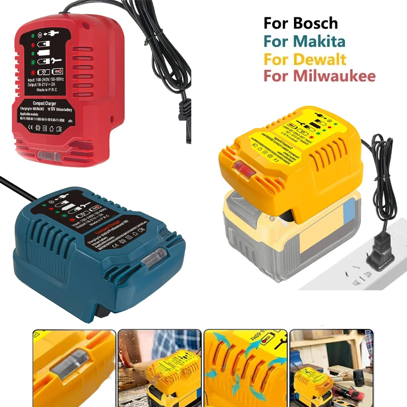 Li-ion Battery Charger for Makita/Dewalt/Milwaukee/Bosch18V Battery, portable compact mini charger M-18 18V BL1860
Li-ion Battery Charger for Makita/Dewalt/Milwaukee/Bosch18V Battery, portable compact mini charger M-18 18V BL1860