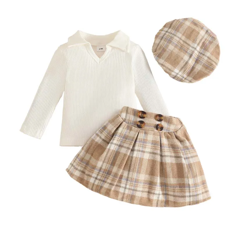 Toddler Girl Clothes 3Pcs Outfits Baby Set Lapel Pit Stripe Long Sleeve T-Shirt Tops Plaid Skirts Hat Autumn Winter 1-3Years Old
Toddler Girl Clothes 3Pcs Outfits Baby Set Lapel Pit Stripe Long Sleeve T-Shirt Tops Plaid Skirts Hat Autumn Winter 1-3Years Old