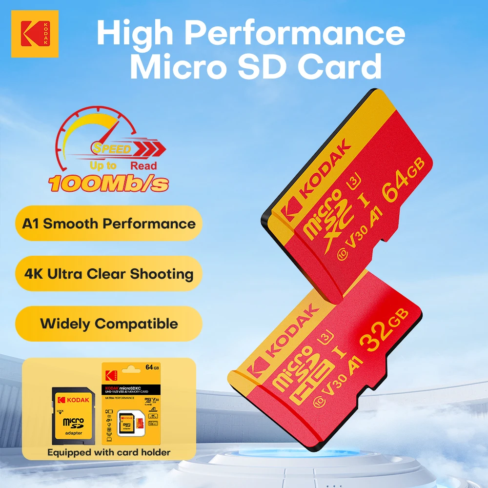 KODAK 32 ГБ 64 ГБ 128 ГБ 256 ГБ 512 ГБ Карта MicroSD 4K Высокоскоростная SD-карта Class10 Карта флэш-памяти для вождения, рекордера, камеры, телефона
KODAK 32 ГБ 64 ГБ 128 ГБ 256 ГБ 512 ГБ Карта MicroSD 4K Высокоскоростная SD-карта Class10 Карта флэш-памяти для вождения, рекордера, камеры, телефона