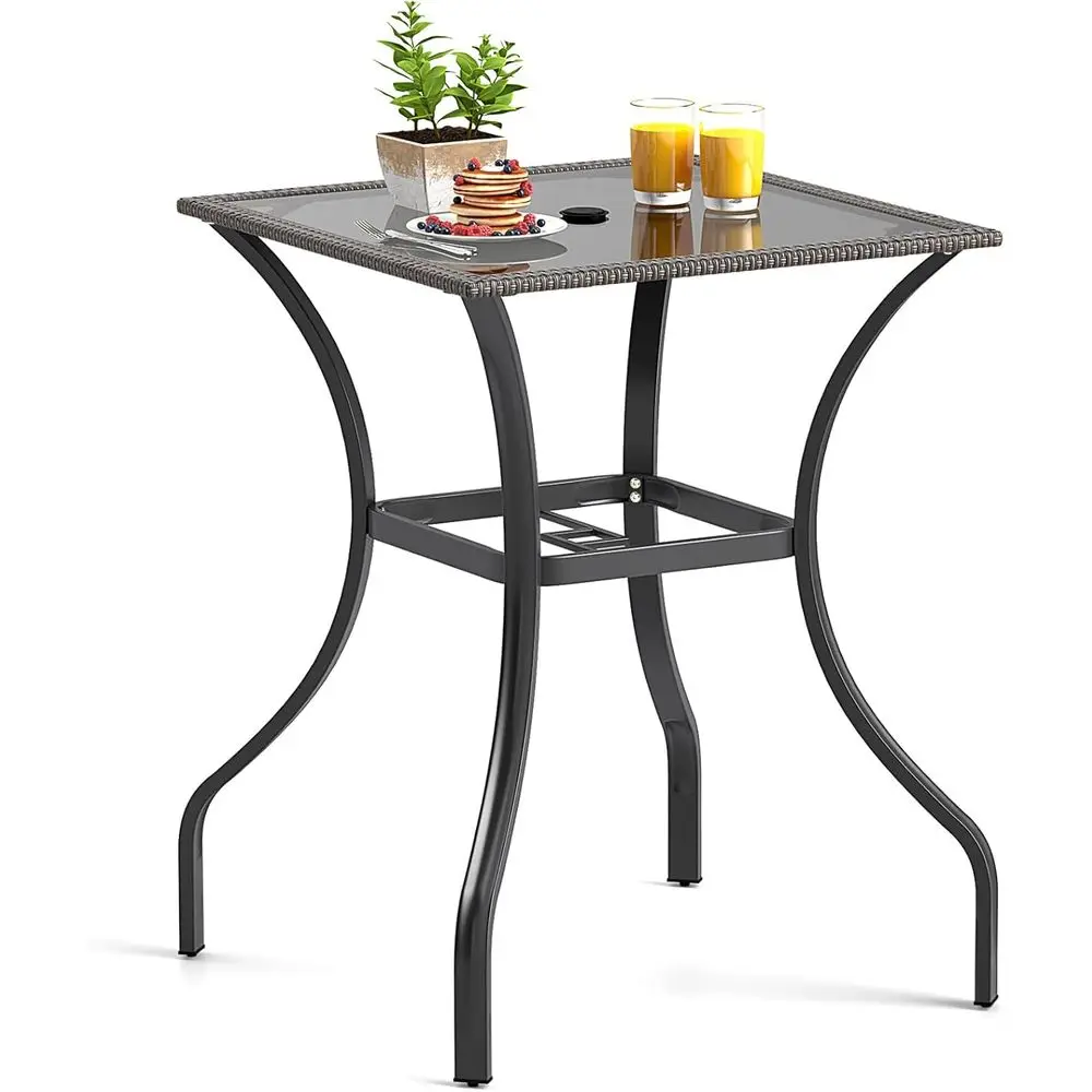 37 Counter Height Outdoor Bistro Table with Tempered Glass, Umbrella Hole & Wicker Edge
37 Counter Height Outdoor Bistro Table with Tempered Glass, Umbrella Hole & Wicker Edge