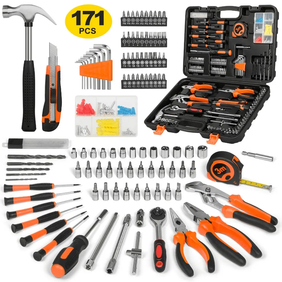 171 Piece Household Tool Kit/Mechanics Tool Set, Socket Wrench Auto Repair Tool Combination Package 1/4" Ratchet Wrench, Hand M
171 Piece Household Tool Kit/Mechanics Tool Set, Socket Wrench Auto Repair Tool Combination Package 1/4" Ratchet Wrench, Hand M