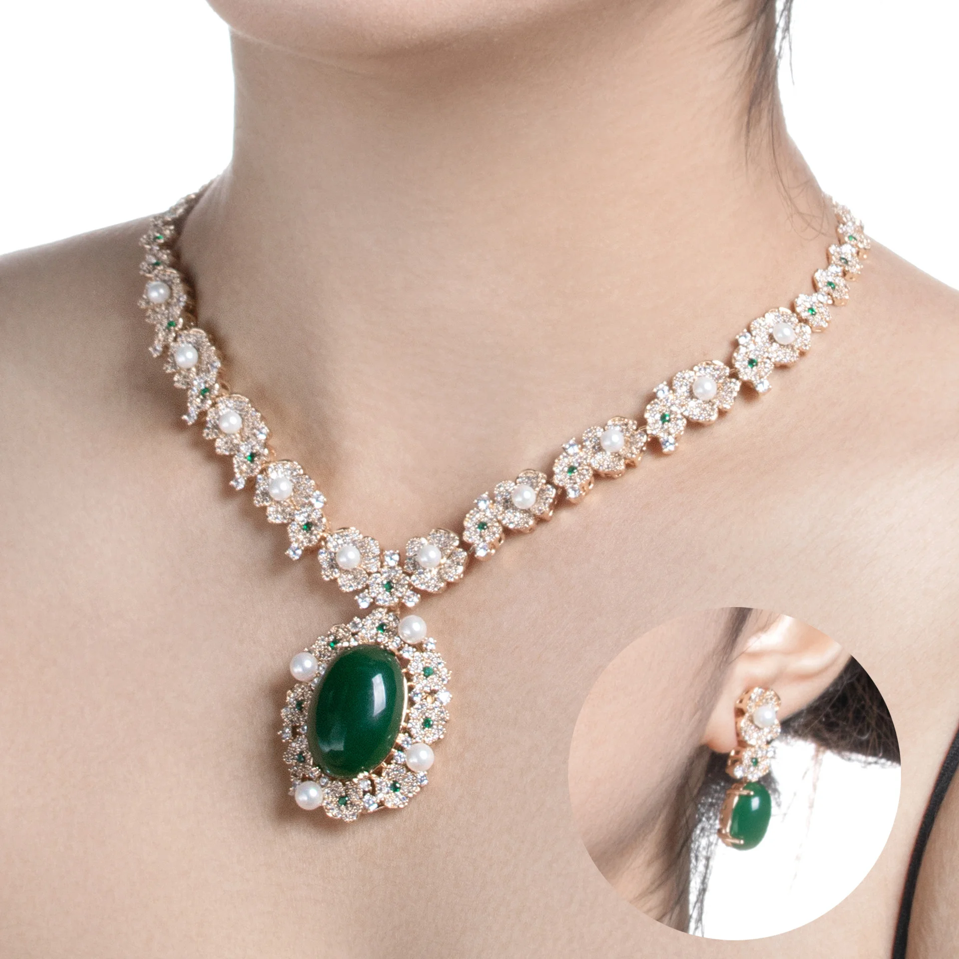 European Style Zircon & Pearl Jewelry Set, Luxury Full Diamond Necklace & Earrings, Elegant Summer Clavicle Chain for Women
European Style Zircon & Pearl Jewelry Set, Luxury Full Diamond Necklace & Earrings, Elegant Summer Clavicle Chain for Women