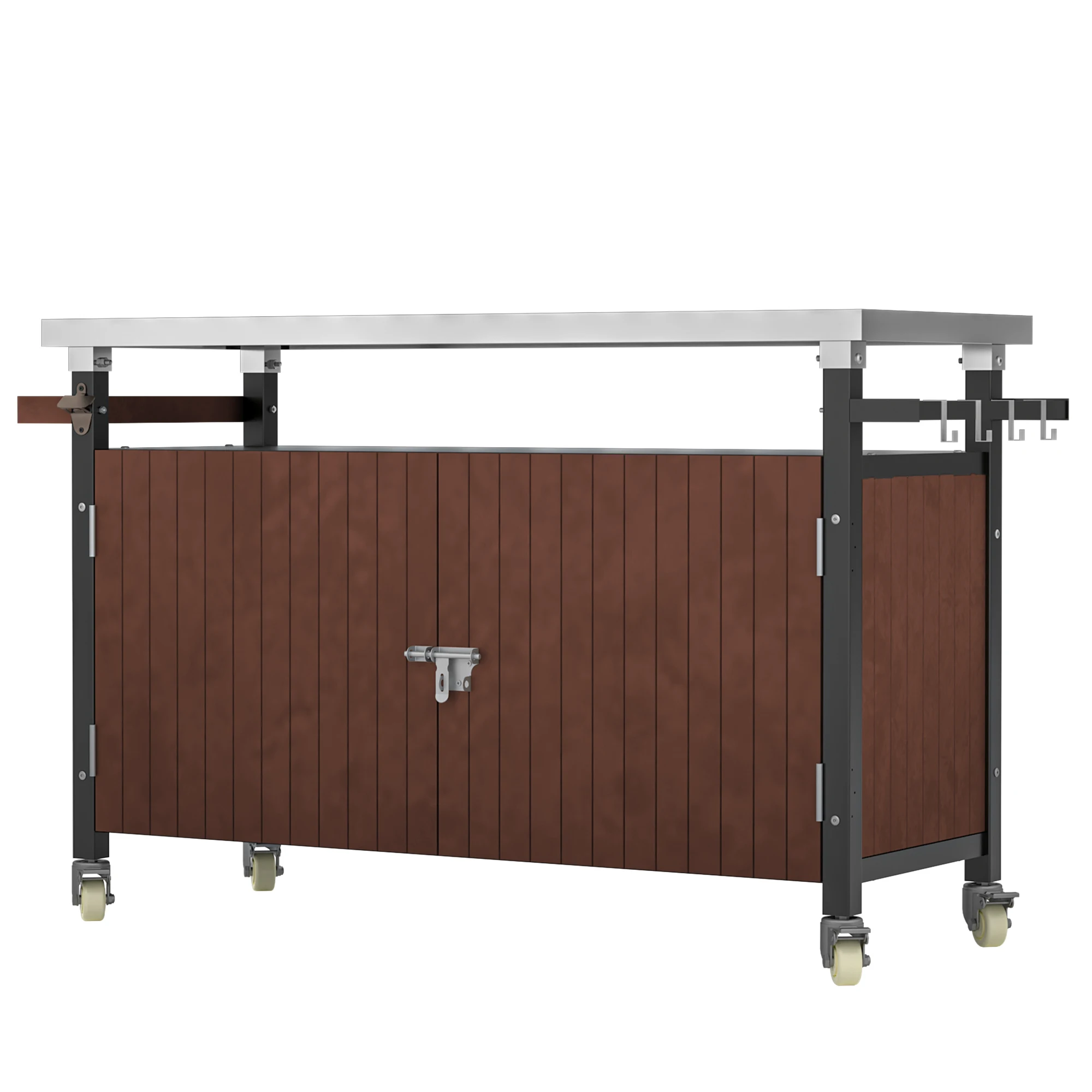 Outdoor Grill Cart with Stainless Steel Tabletop, Patio Kitchen Island with Wheels, Hooks, and Spice Rack, Waterproof Outdoor
Outdoor Grill Cart with Stainless Steel Tabletop, Patio Kitchen Island with Wheels, Hooks, and Spice Rack, Waterproof Outdoor