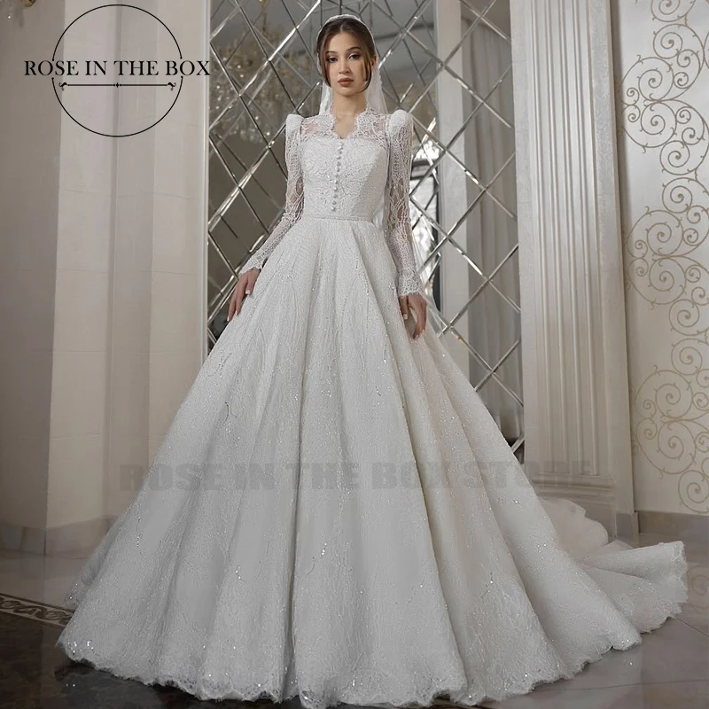 ROSEINTHEBOX Customized Luxury Long Sleeve Lace Wedding Dresses for Women A-line Elegant long Brides Dress vestidos de novia
ROSEINTHEBOX Customized Luxury Long Sleeve Lace Wedding Dresses for Women A-line Elegant long Brides Dress vestidos de novia