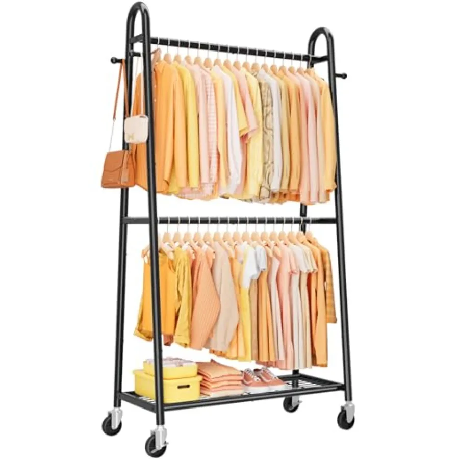 Heavy Duty Clothes Rack, Metal Clothing Rack with Double Hanging Rods, 4 Hooks and Mesh Shelf, Freestanding Garment Rack with T
Heavy Duty Clothes Rack, Metal Clothing Rack with Double Hanging Rods, 4 Hooks and Mesh Shelf, Freestanding Garment Rack with T