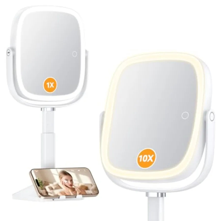 1X/10X Lighted Magnifying Mirror with Lights, Height Adjustable Lighted Makeup Mirror with Magnification for Desk, Hidden Phone
1X/10X Lighted Magnifying Mirror with Lights, Height Adjustable Lighted Makeup Mirror with Magnification for Desk, Hidden Phone