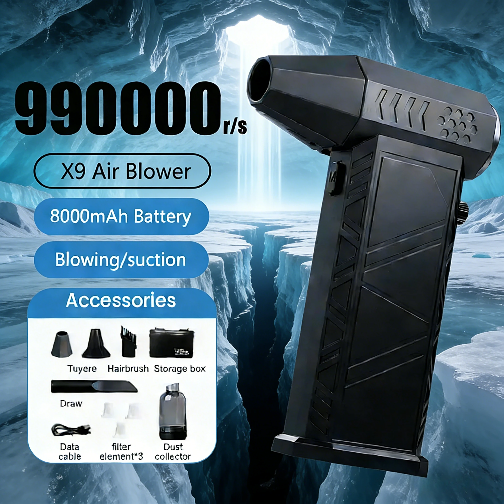 X9Pro+ Violent Turbo Jet Blower 990000 RPM Brushless Motor 58m/s Strong Wind Type-C 2-in-1 Vacuum Dust Cleaner
X9Pro+ Violent Turbo Jet Blower 990000 RPM Brushless Motor 58m/s Strong Wind Type-C 2-in-1 Vacuum Dust Cleaner