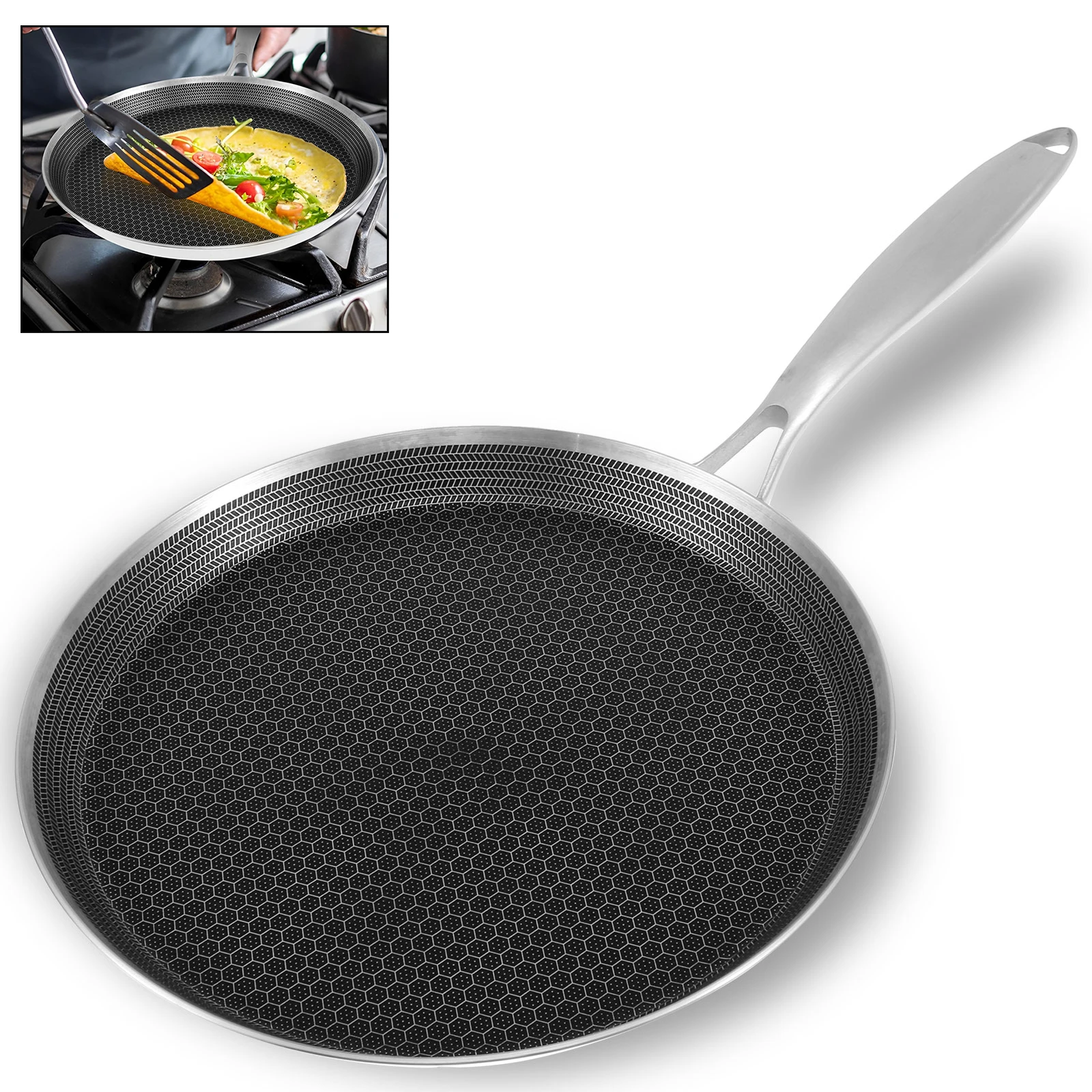 Сковорода из нержавеющей стали с антипригарным покрытием, сотовая сковорода Dosa, газовая плита, кастрюля, индукционная совместима, кухонные сковороды для блинов, посуда 
Сковорода из нержавеющей стали с антипригарным покрытием, сотовая сковорода Dosa, газовая плита, кастрюля, индукционная совместима, кухонные сковороды для блинов, посуда