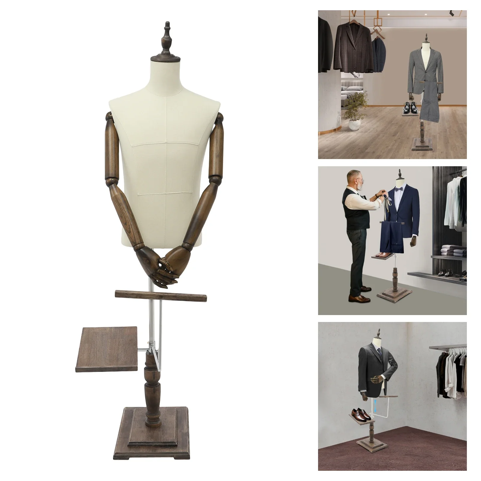 Height-Adjustable Male Clothing Display Rack with 180° Rotatable Shoe Holder & Detachable Pants Rack Free-Standing for Stores
Height-Adjustable Male Clothing Display Rack with 180° Rotatable Shoe Holder & Detachable Pants Rack Free-Standing for Stores