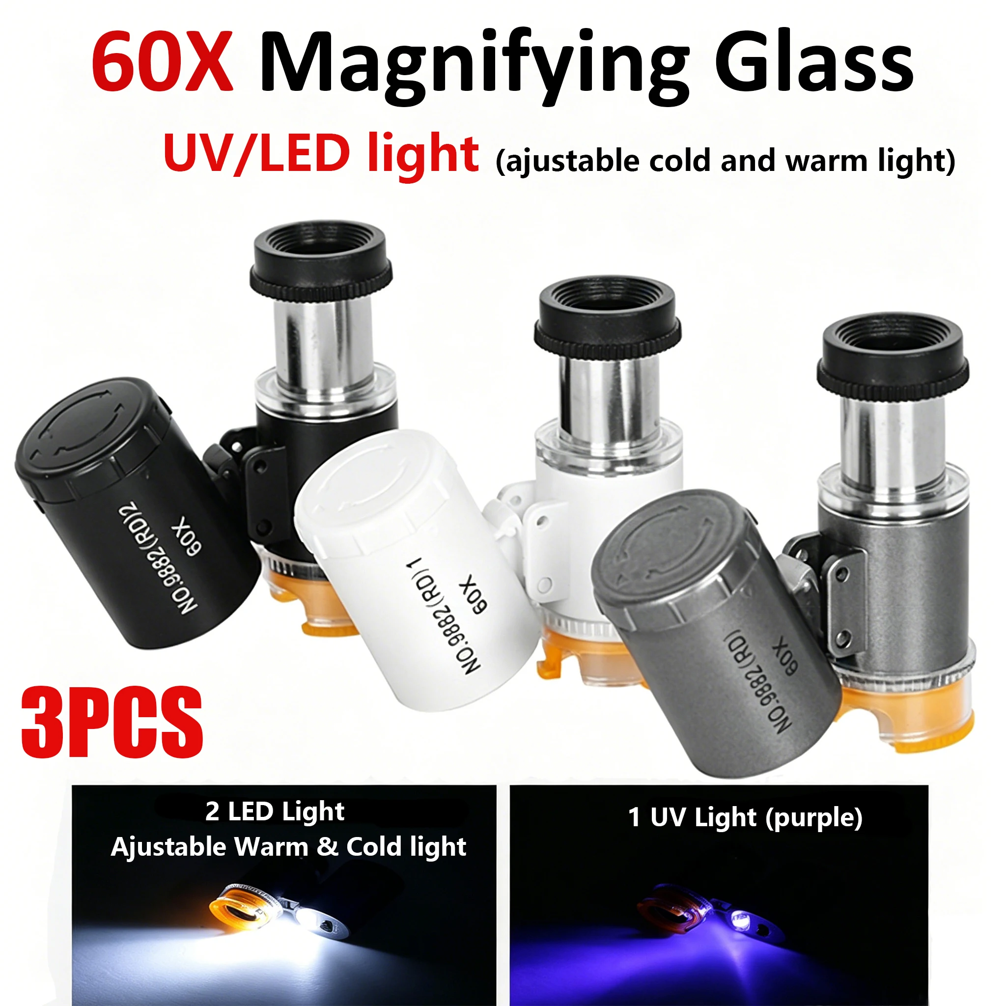 60x Portable Magnifier Mini Handheld Identification Microscope With LED UV Light Jewelry Magnifying Glass Jewelers Eye Loupe
60x Portable Magnifier Mini Handheld Identification Microscope With LED UV Light Jewelry Magnifying Glass Jewelers Eye Loupe