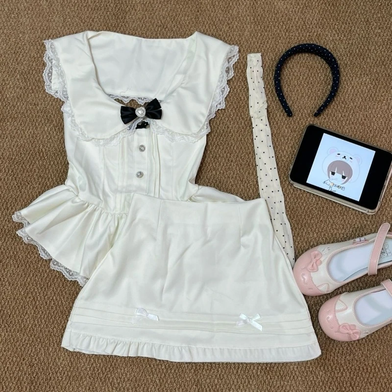 Korean Fashion Cute 2 Piece Set Peter Pan Collar Lace Bow Slim Fit Crop Top White Ruffle Mini Skirt Women Girls Sweet Outfit
Korean Fashion Cute 2 Piece Set Peter Pan Collar Lace Bow Slim Fit Crop Top White Ruffle Mini Skirt Women Girls Sweet Outfit