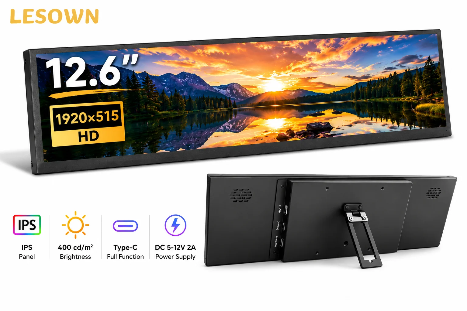 LESOWN 12.6" Stretched Bar LCD Monitor 1920x515 16:4 Display for PC Case Interior Hardware Temperature Data
LESOWN 12.6" Stretched Bar LCD Monitor 1920x515 16:4 Display for PC Case Interior Hardware Temperature Data