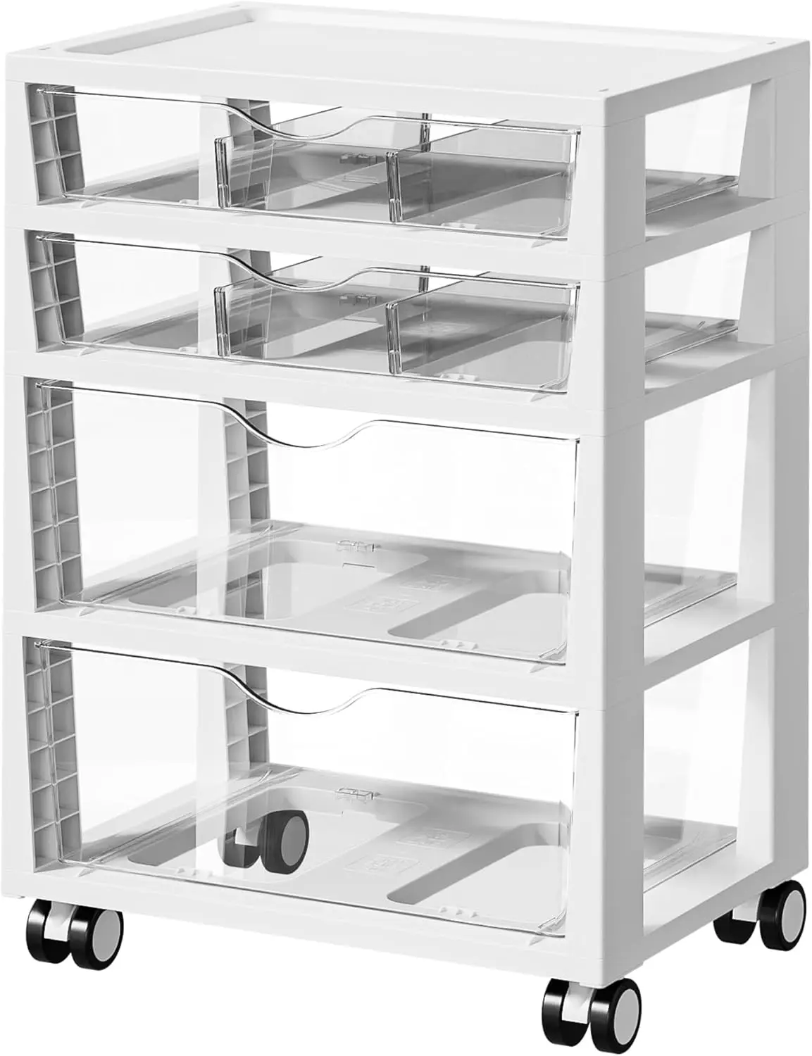 4-Tier Rolling Drawer Cart with Clear Plastic Drawers, Mobile Storage for Office Supplies, Crafts & Toys
4-Tier Rolling Drawer Cart with Clear Plastic Drawers, Mobile Storage for Office Supplies, Crafts & Toys