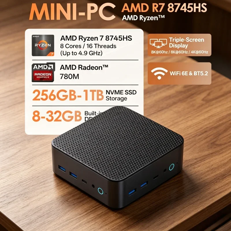 Compact Ryzen 7 8745HS Mini Office Workstation Dual 2.5G LAN DDR5 NVMe HD DP Type-C Multi Monitor Win11 Server PC
Compact Ryzen 7 8745HS Mini Office Workstation Dual 2.5G LAN DDR5 NVMe HD DP Type-C Multi Monitor Win11 Server PC