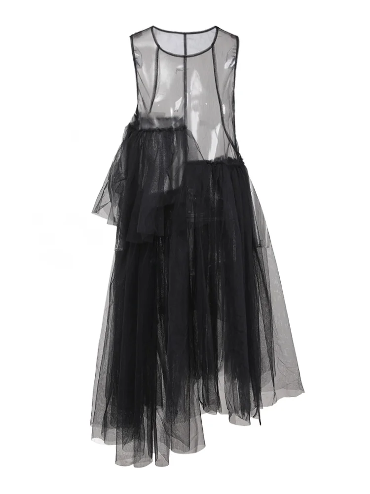 Длинное женское летнее платье из прозрачного тюля с асимметричным дизайном в стиле феи, повседневное, с круглым вырезом, без рукавов
Длинное женское летнее платье из прозрачного тюля с асимметричным дизайном в стиле феи, повседневное, с круглым вырезом, без рукавов