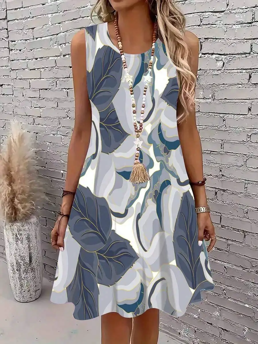 Sleeveless Leaf Print A-Line Mini Dress For Women Casual Loose Fit
Sleeveless Leaf Print A-Line Mini Dress For Women Casual Loose Fit