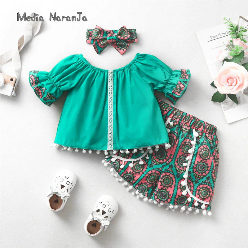 Summer bohemian retro set for little girls 3pcs ruffled bell sleeve lace tassel tops+capri pants +bowband photo props
Summer bohemian retro set for little girls 3pcs ruffled bell sleeve lace tassel tops+capri pants +bowband photo props