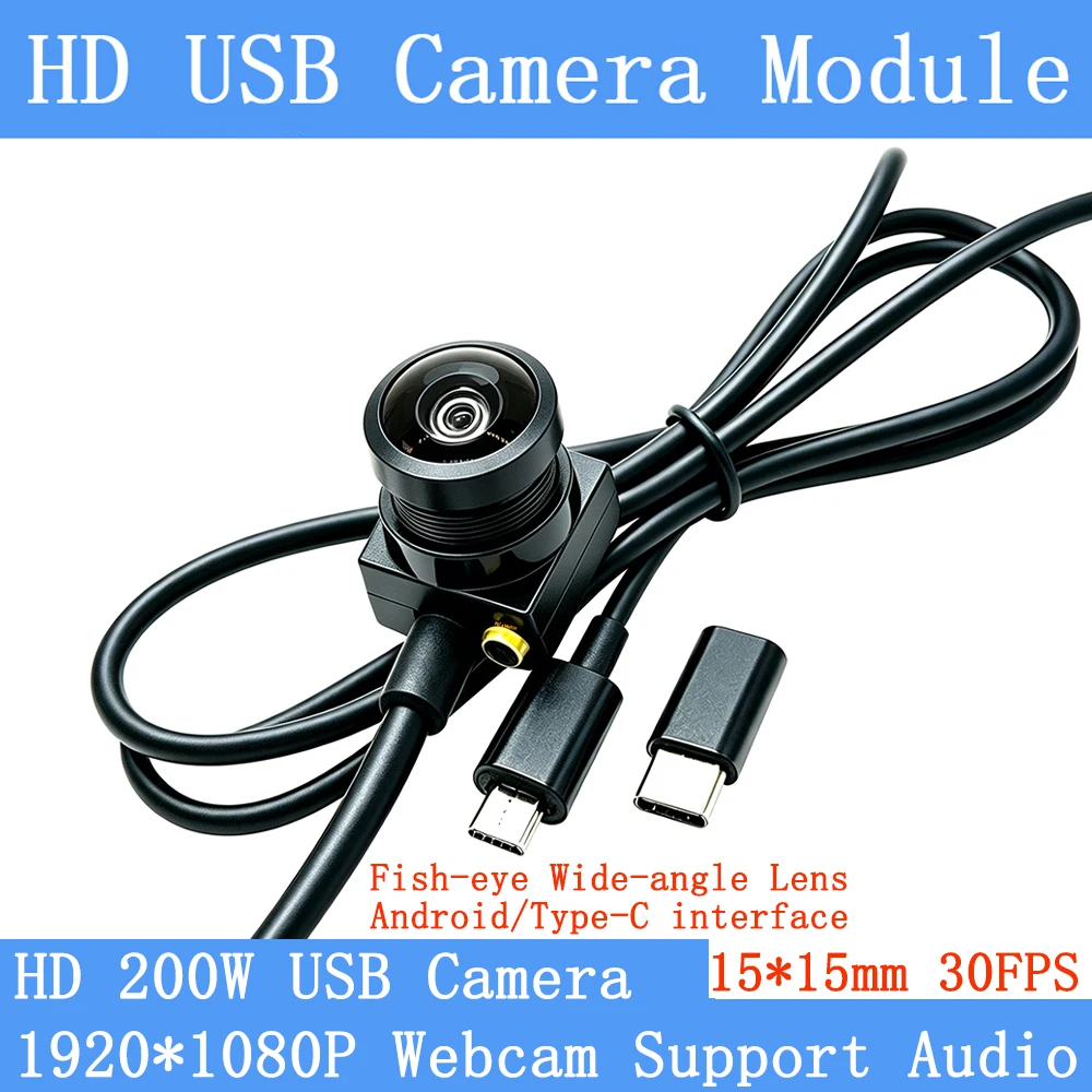 Full HD 2MP Fsheye Wide-Angle 30FPS High Speed USB Camera Module 1080P Mini CCTV Webcam Android Type-C Interface Support Audio
Full HD 2MP Fsheye Wide-Angle 30FPS High Speed USB Camera Module 1080P Mini CCTV Webcam Android Type-C Interface Support Audio