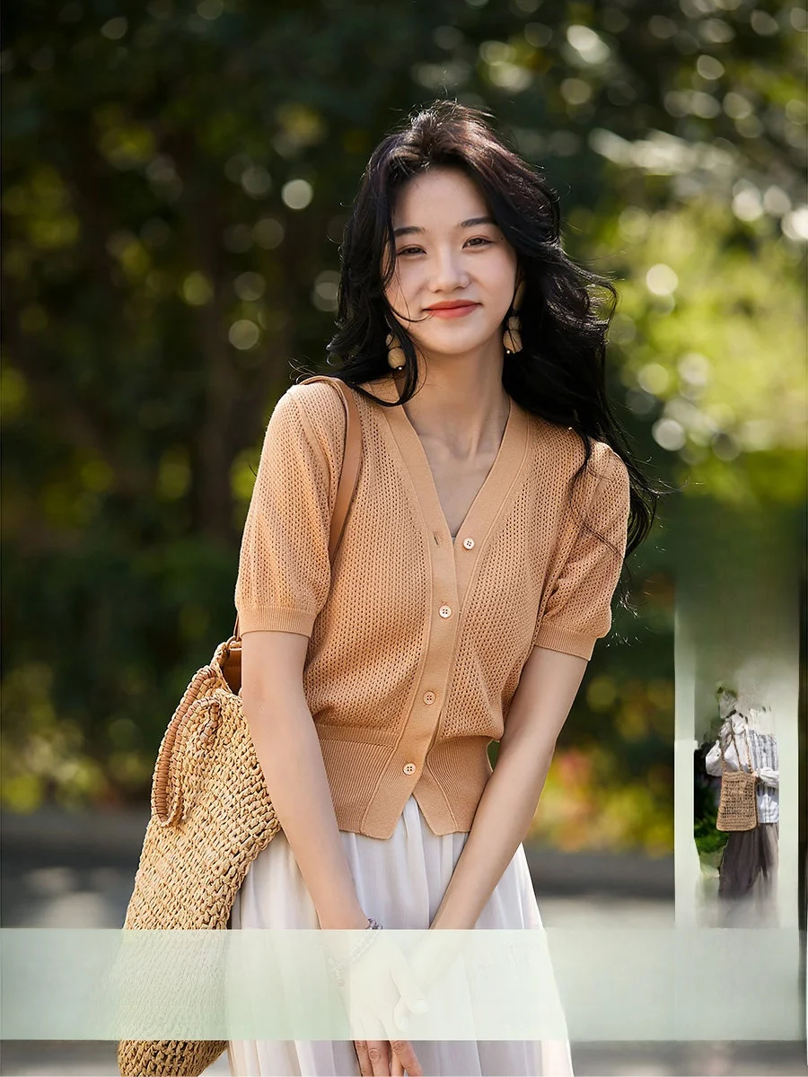 Xhange Juliet Knitted Cotton Eucalyptus Fiber Lightweight Hollow Short Sleeve Ice Sensation Open Cardigan Women's Fashion
Xhange Juliet Knitted Cotton Eucalyptus Fiber Lightweight Hollow Short Sleeve Ice Sensation Open Cardigan Women's Fashion