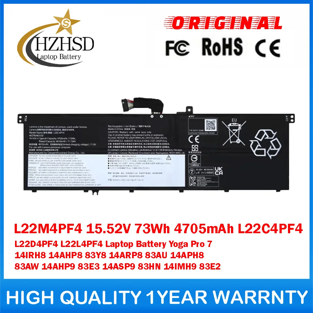 L22M4PF4 15.52V 73Wh 4705mAh L22C4PF4 L22D4PF4 L22L4PF4 Genuine Original Laptop Battery For Lenovo Yoga Pro 7 14IRH8 14AHP8 83Y8
L22M4PF4 15.52V 73Wh 4705mAh L22C4PF4 L22D4PF4 L22L4PF4 Genuine Original Laptop Battery For Lenovo Yoga Pro 7 14IRH8 14AHP8 83Y8