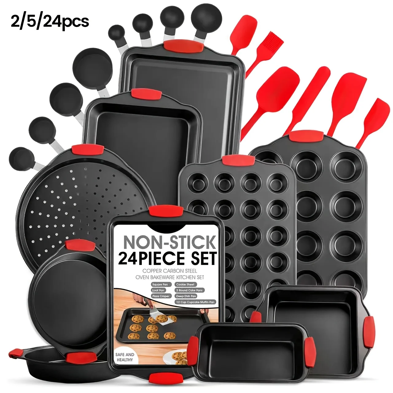 Nonstick Bakeware Set - 24pcs Baking Pan Tray Set with Silicone Handles & Utensils, Baking Sheet, Carbon Steel Cookie Sheets, Baking Dish, Baking Pans, Black
Nonstick Bakeware Set - 24pcs Baking Pan Tray Set with Silicone Handles & Utensils, Baking Sheet, Carbon Steel Cookie Sheets, Baking Dish, Baking Pans, Black