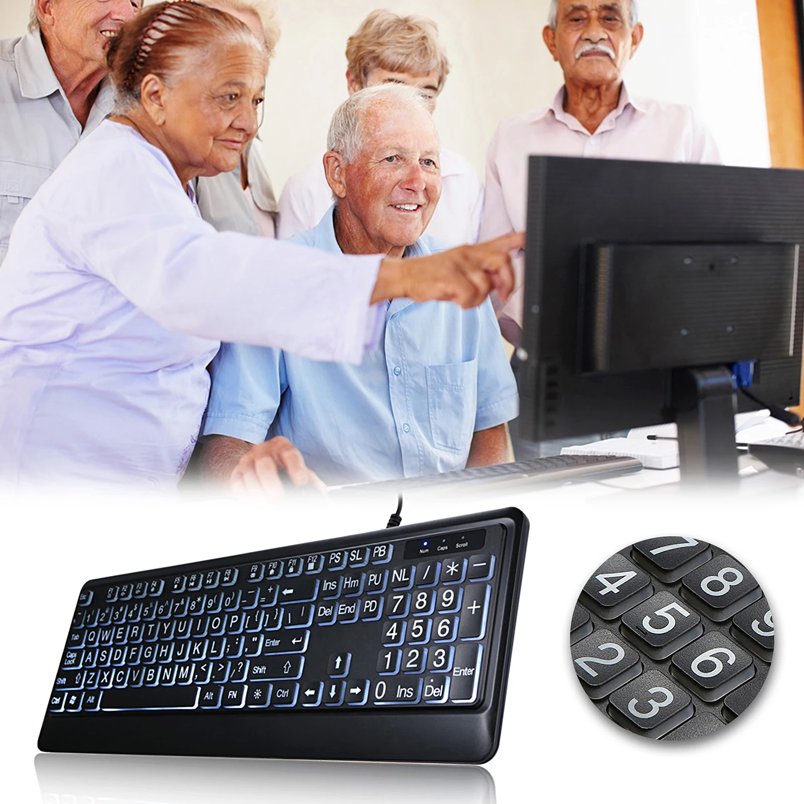 USB Interface Large Print Backlit Wired Keyboard Multimedia Backlit Keyboard for Elderly
USB Interface Large Print Backlit Wired Keyboard Multimedia Backlit Keyboard for Elderly