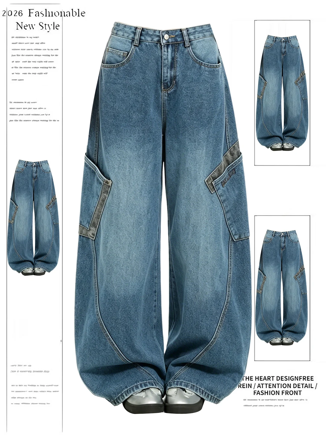 Retro American Leopard Print Patchwork Wide Leg Pocket Workwear Jeans Women Summer Loose Fit Casual High Waist Denim Pants
Retro American Leopard Print Patchwork Wide Leg Pocket Workwear Jeans Women Summer Loose Fit Casual High Waist Denim Pants
