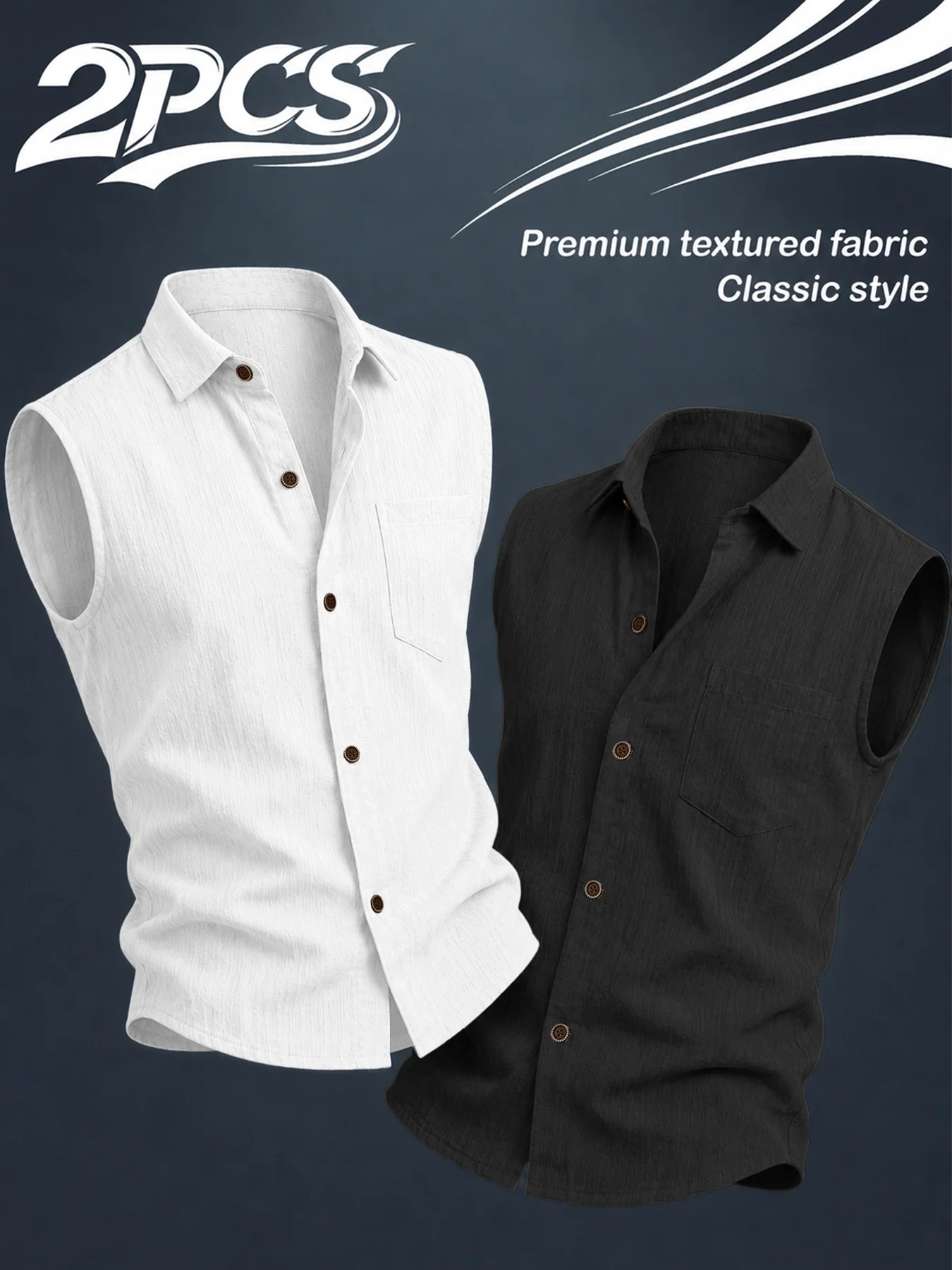 Men's 2 Pack Sleeveless Button Down Shirts Summer Casual Textured Fabric Tank Tops with Pocket White Black Beach Vest
Men's 2 Pack Sleeveless Button Down Shirts Summer Casual Textured Fabric Tank Tops with Pocket White Black Beach Vest
