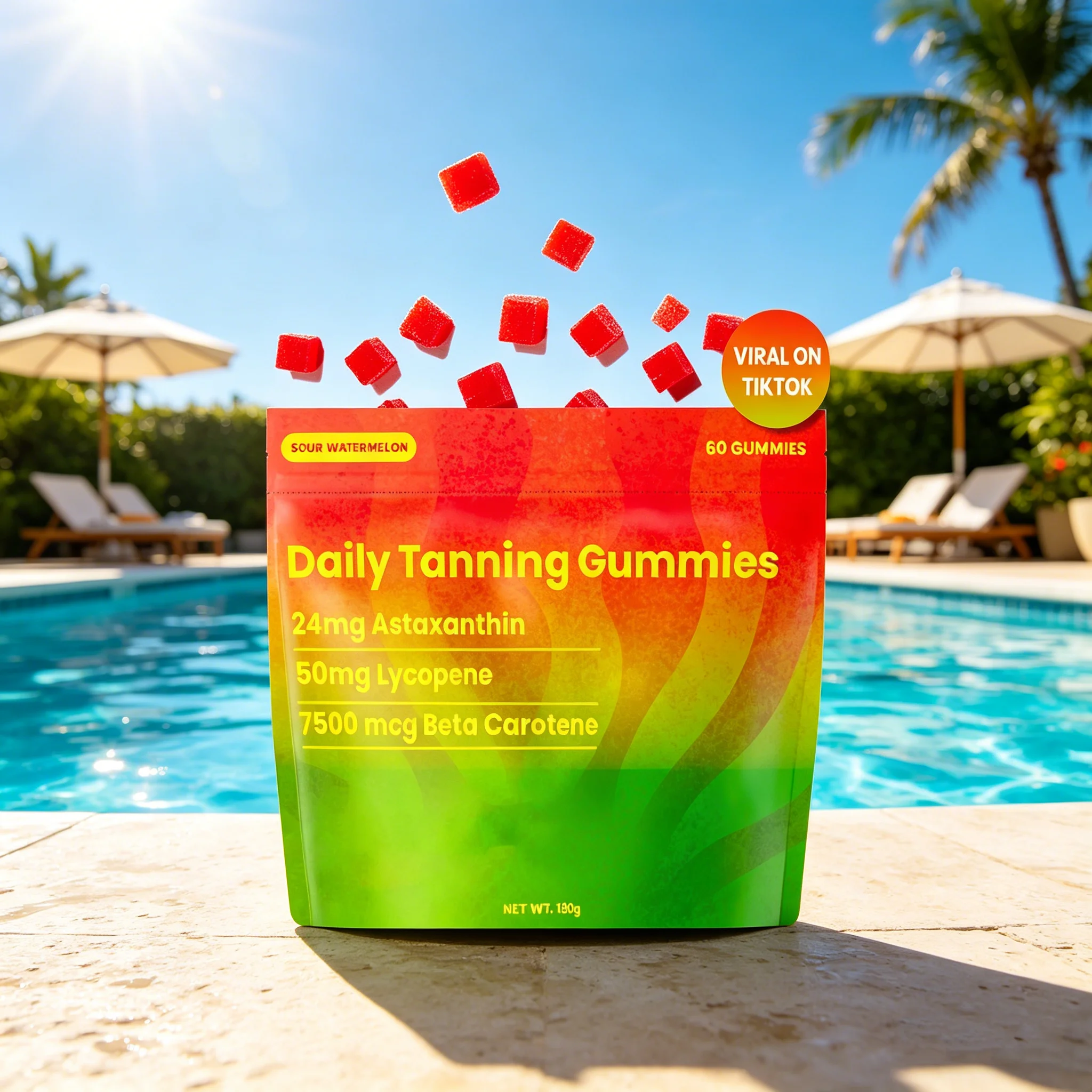 60pcs Daily Sunless Tanning Gummies Natural Skin Care with 24mg Astaxanthin Lycopene Beta Carotene for a Healthy Glowing Tan
60pcs Daily Sunless Tanning Gummies Natural Skin Care with 24mg Astaxanthin Lycopene Beta Carotene for a Healthy Glowing Tan
