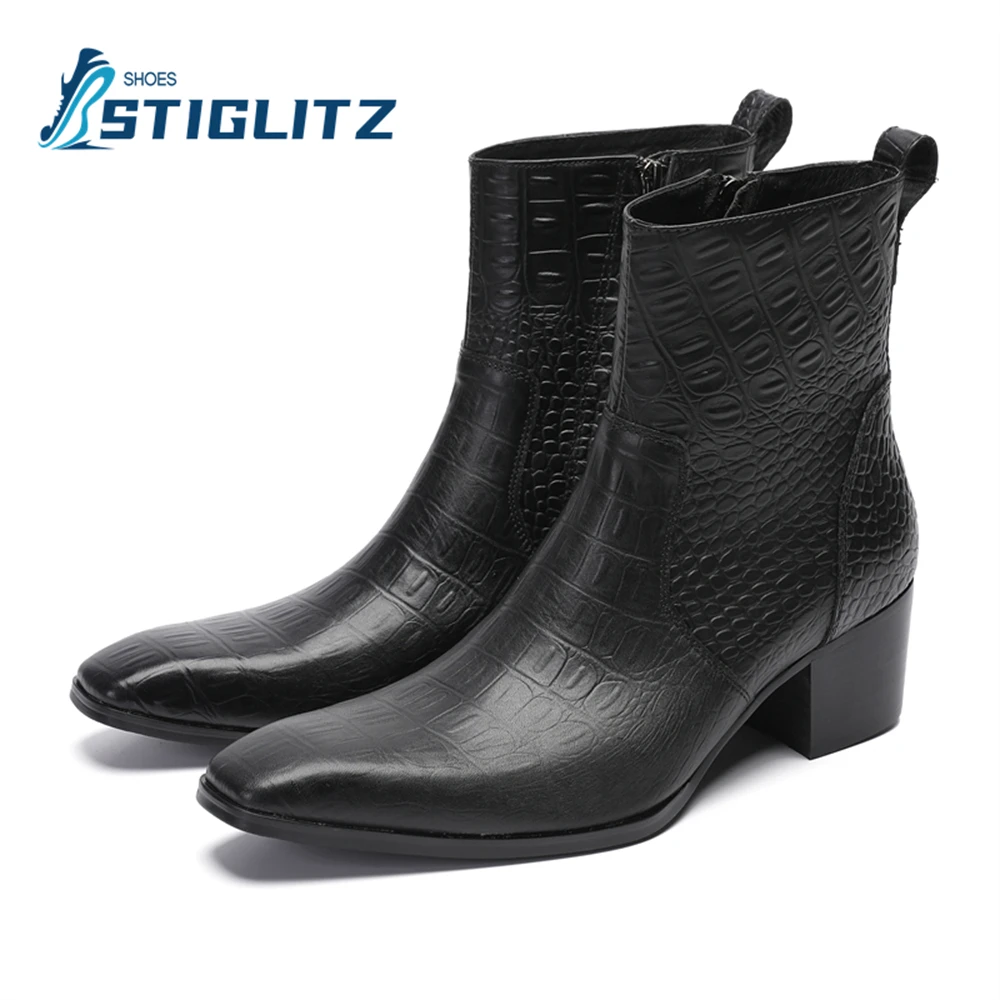 Black Solid Croc Ankle Boots Point Toe Square Heel Concise Casual Shoes Men's and Women's High Heel Genuine Leather Ankle Boots
Black Solid Croc Ankle Boots Point Toe Square Heel Concise Casual Shoes Men's and Women's High Heel Genuine Leather Ankle Boots