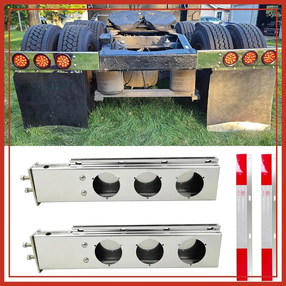 Stainless Steel Mud Flap Hanger Bracket Set 2.5" Bolt Spacing 30" Length with Reflective Tapes & 4" Light Cutouts for Semi Trucks, 2 Pack
Stainless Steel Mud Flap Hanger Bracket Set 2.5" Bolt Spacing 30" Length with Reflective Tapes & 4" Light Cutouts for Semi Trucks, 2 Pack