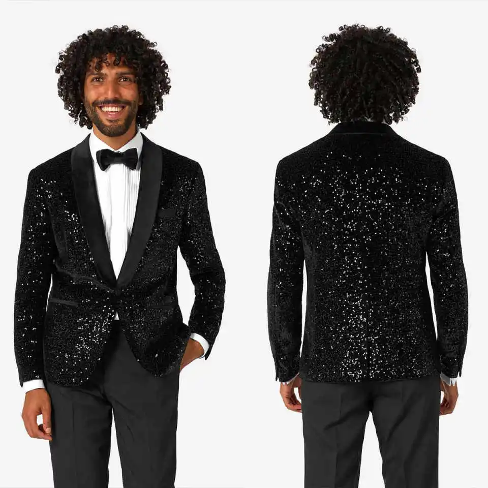 Shining Men Suits Slim Fit 2 Pieces Jacket Pants Shawl Lapel Sequins Groom Wedding Tuxedos Party Prom Blazer Customized
Shining Men Suits Slim Fit 2 Pieces Jacket Pants Shawl Lapel Sequins Groom Wedding Tuxedos Party Prom Blazer Customized