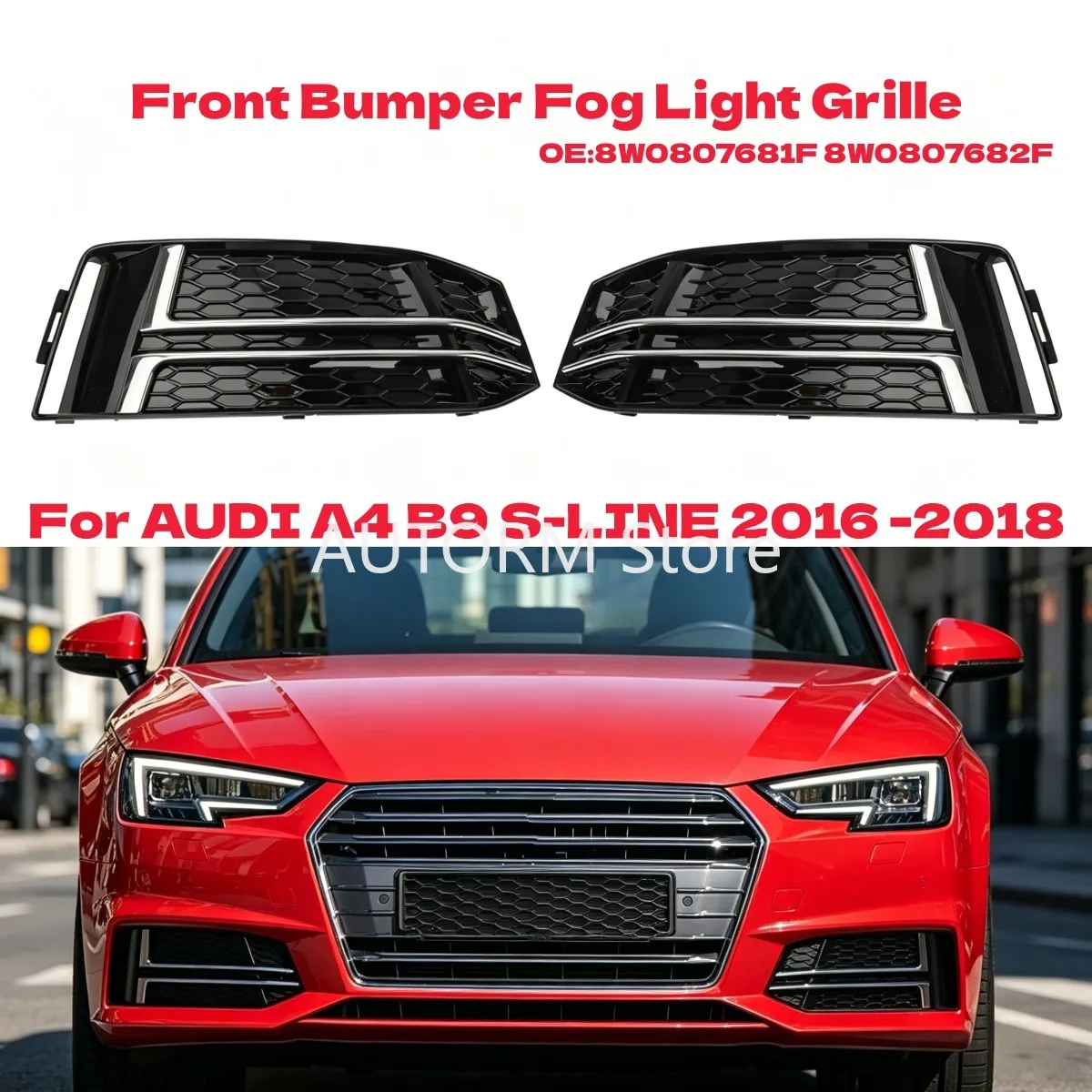 For AUDI A4 B9 S-LINE 2016 2017 2018 Car Chrome Honeycomb Front Bumper Fog Light Grille Lower Grill Cover 8W0807681F 8W0807682F
For AUDI A4 B9 S-LINE 2016 2017 2018 Car Chrome Honeycomb Front Bumper Fog Light Grille Lower Grill Cover 8W0807681F 8W0807682F