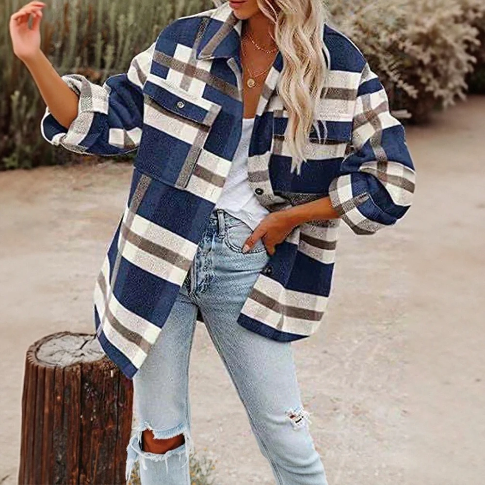 Женская осенняя куртка в клетку с длинным рукавом и пуговицами спереди с лацканами для офиса и женщин, модный базовый стиль
Женская осенняя куртка в клетку с длинным рукавом и пуговицами спереди с лацканами для офиса и женщин, модный базовый стиль