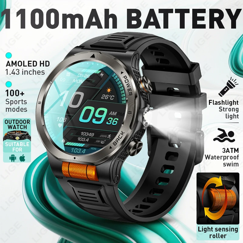LIGE 2026 New Smart Watch AMOLED Display 1100mAh Battery LED Flashlight Bluetooth Call 3ATM Waterproof Men Sport Fitness Tracker
LIGE 2026 New Smart Watch AMOLED Display 1100mAh Battery LED Flashlight Bluetooth Call 3ATM Waterproof Men Sport Fitness Tracker
