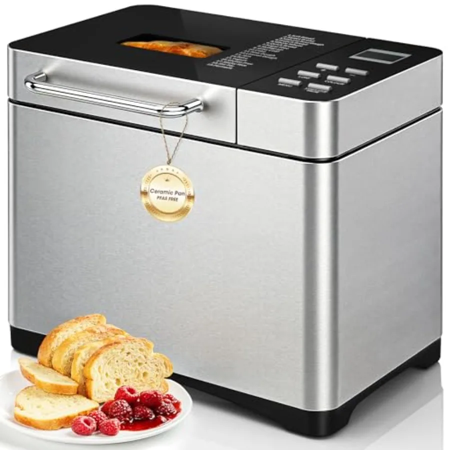 19-in-1 2LB Bread Maker with Fruit and Nut Dispenser Stainless Steel Housing Nonstick Baking Pan Brown
19-in-1 2LB Bread Maker with Fruit and Nut Dispenser Stainless Steel Housing Nonstick Baking Pan Brown