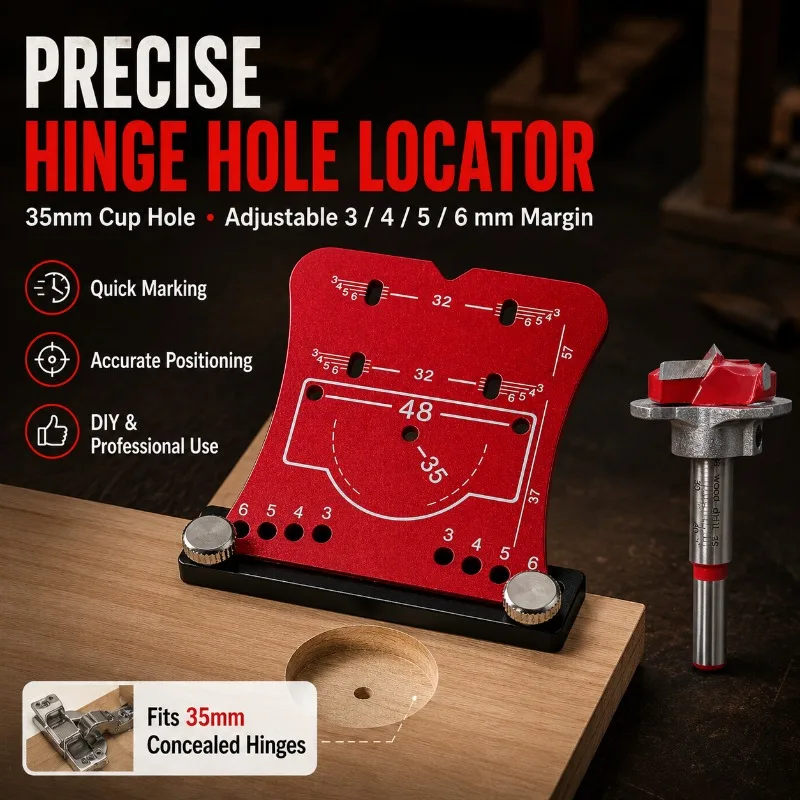 Aluminum 35mm Hinge Drilling Locator Template, Adjustable Cabinet Door Hole Guide Jig for Cupboard Wardrobe Woodworking
Aluminum 35mm Hinge Drilling Locator Template, Adjustable Cabinet Door Hole Guide Jig for Cupboard Wardrobe Woodworking