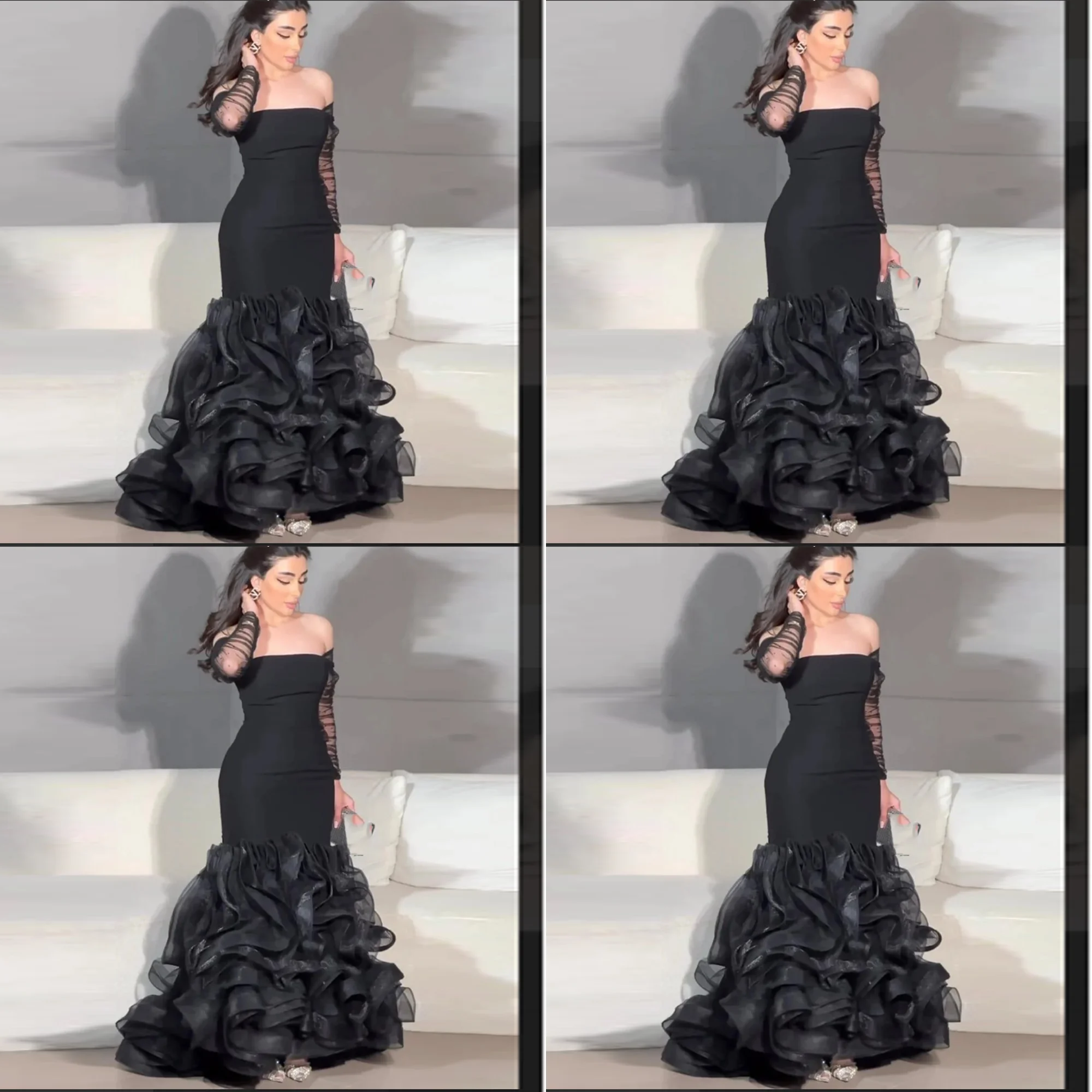 Luxury Boat Collar Satin Tiered Ruffles Saudi Party Dress Sexy Mermaid Backless Long Evening Gown with Court vestido festa
Luxury Boat Collar Satin Tiered Ruffles Saudi Party Dress Sexy Mermaid Backless Long Evening Gown with Court vestido festa