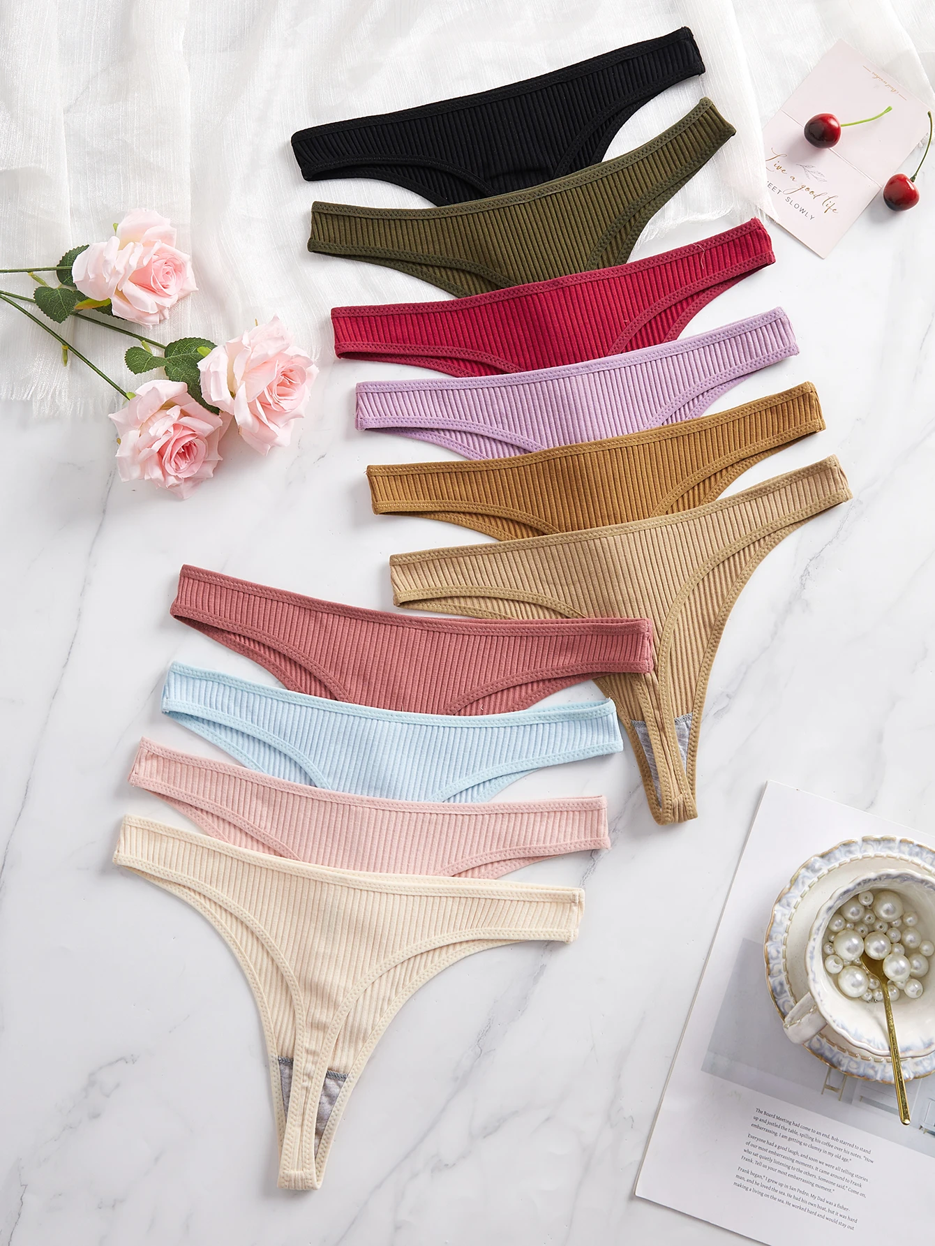 10 PCS Multicolor Women Ribbed Thongs Soft Viscose Blend Low Waist T-back Panties for Daily Wear
10 PCS Multicolor Women Ribbed Thongs Soft Viscose Blend Low Waist T-back Panties for Daily Wear