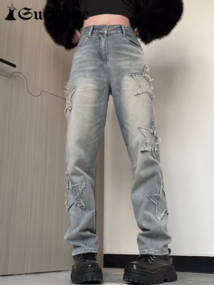 SUCHCUTE y2k Star Patchwork Jeans Women Korean Fashion Low Waist 90S Straight Denim Trousers Vintage Kpop Streetwear Baggy Pants
SUCHCUTE y2k Star Patchwork Jeans Women Korean Fashion Low Waist 90S Straight Denim Trousers Vintage Kpop Streetwear Baggy Pants