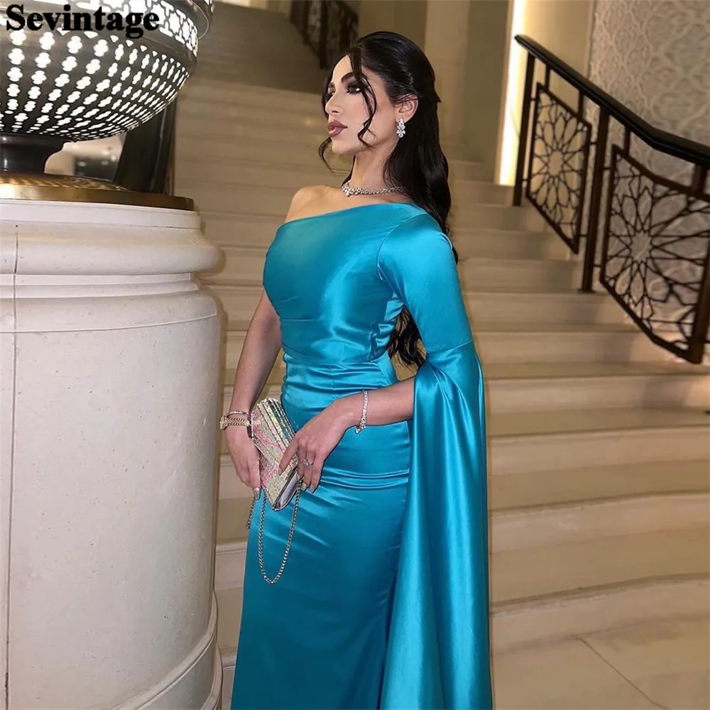 Sevintage Simple Bright Blue Saudi Arabia Prom Dress One Shoulder Long Shawl Sleeves Evening Dress Dubai Women Party Gowns 2023
Sevintage Simple Bright Blue Saudi Arabia Prom Dress One Shoulder Long Shawl Sleeves Evening Dress Dubai Women Party Gowns 2023